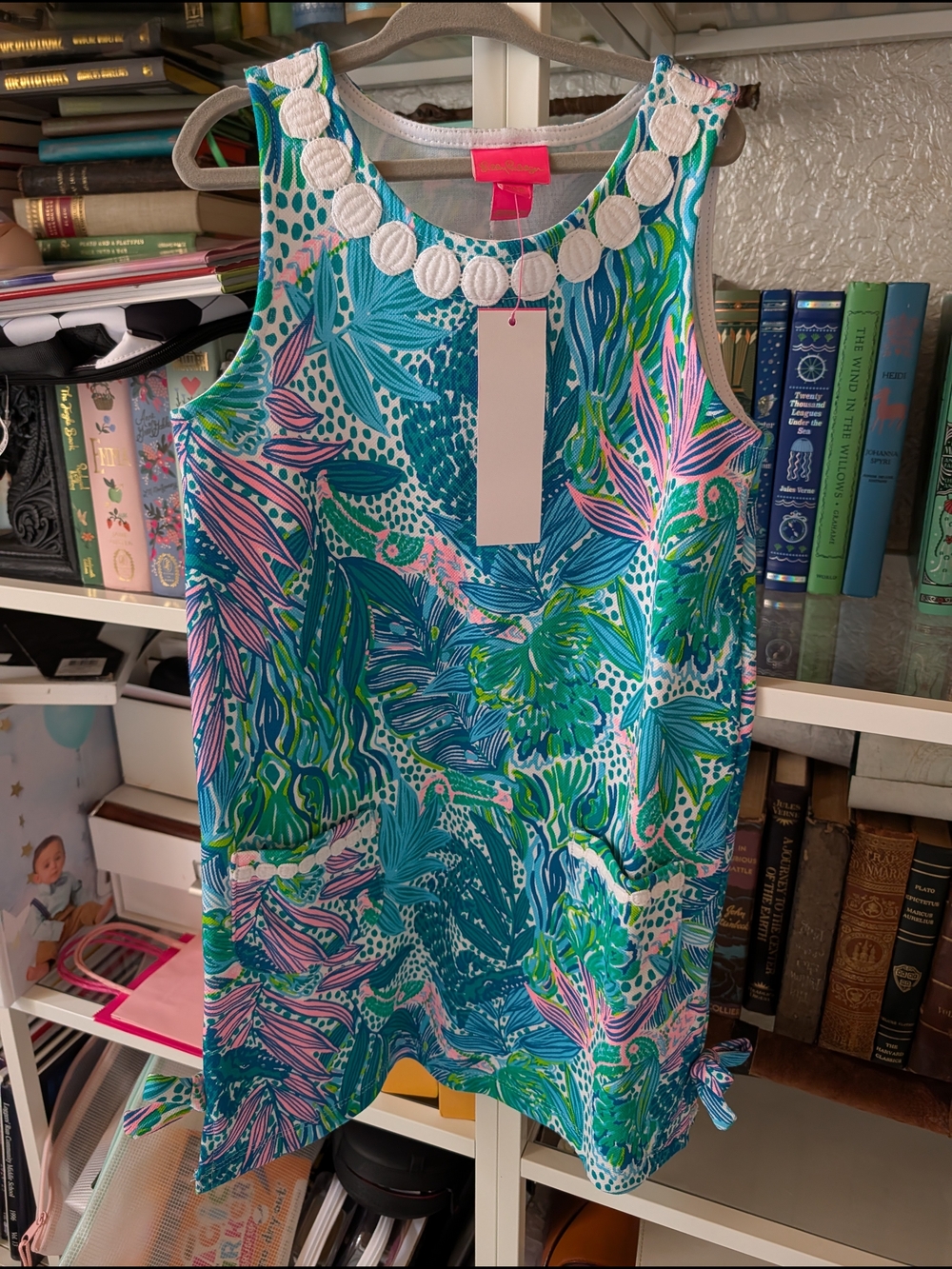 Lilly Pulitzer Girls Tropical Print Sleeveless Dress in Teal, Pink, Green